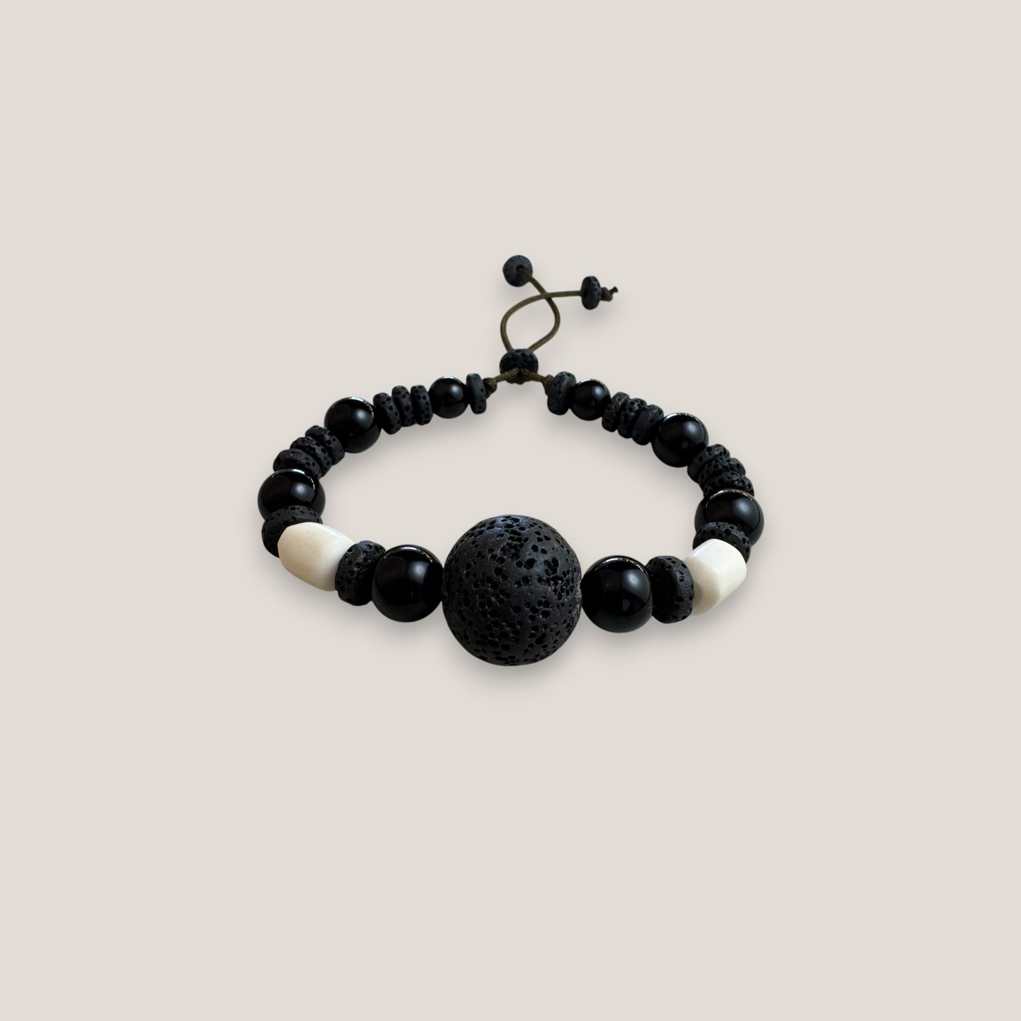 Pulsera ónix hueso gran cuenta esponja coral negra 20mm