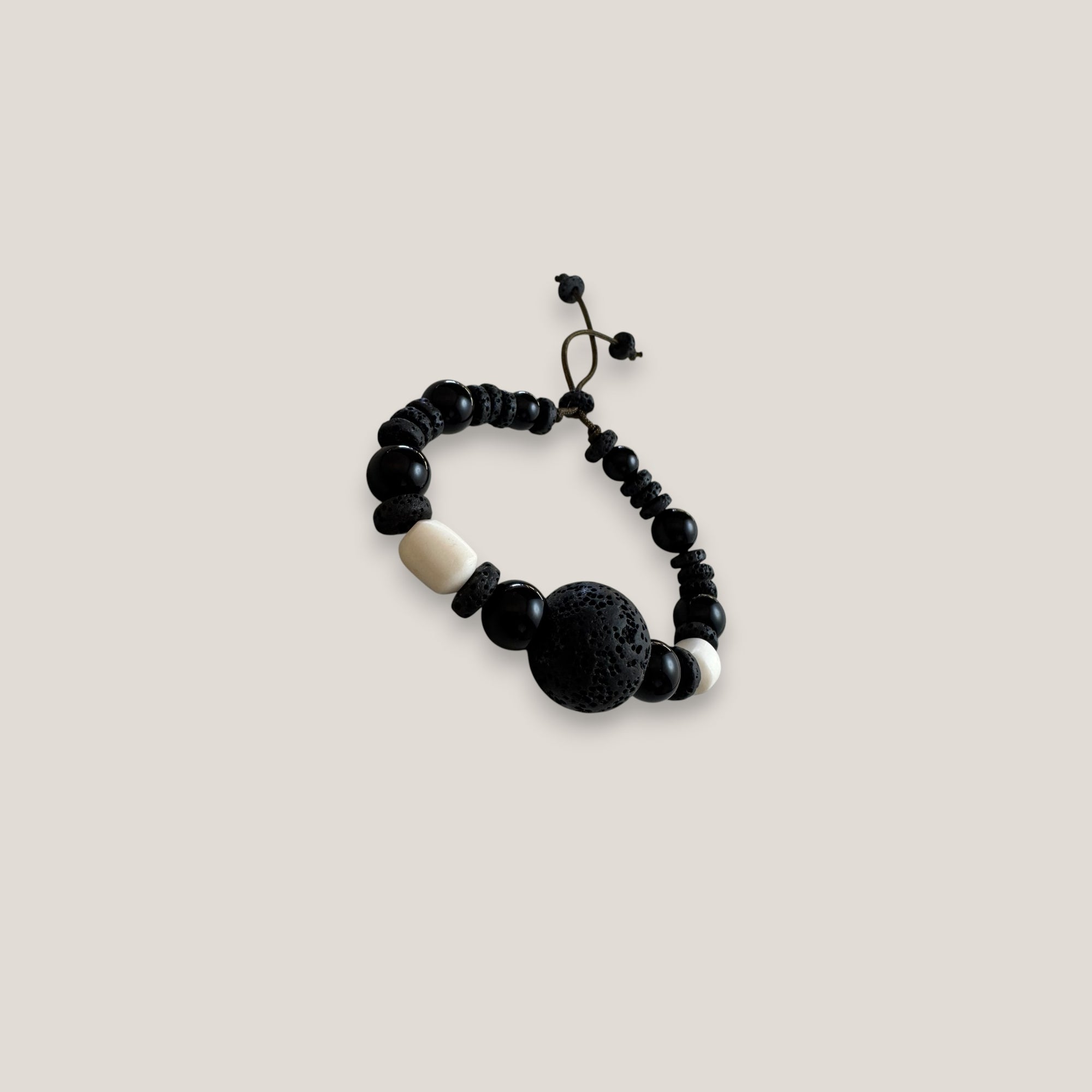 Pulsera ónix hueso gran cuenta esponja coral negra 20mm