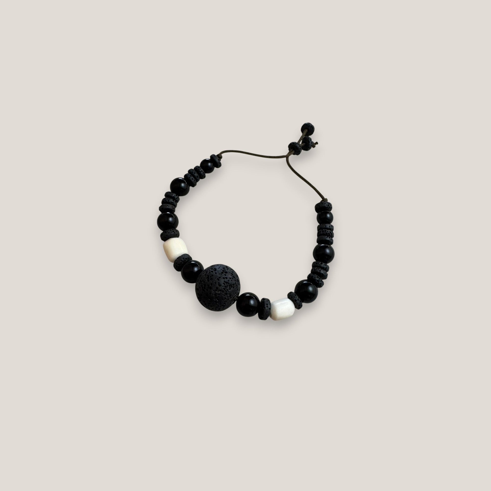Pulsera ónix hueso gran cuenta esponja coral negra 20mm