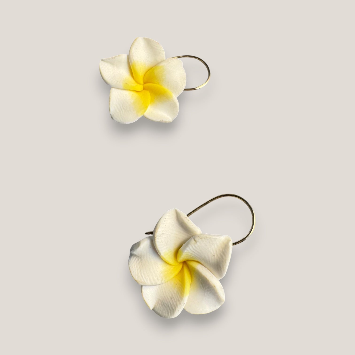 Pendientes gancho acero oro flor Plumeria blanca amarilla howlitas naturales