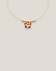Collar midi flor Plumeria fucsia amarilla howlitas naturales