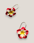 Pendientes gancho acero oro flor Plumeria fucsia amarilla