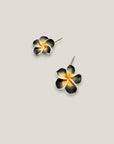 Pendientes gancho bronce oro flor gran Plumeria gris negro