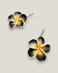 Pendientes gancho bronce oro flor gran Plumeria gris negro