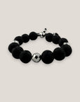 Pulsera base 14mm lava negra hematitas facetadas plata
