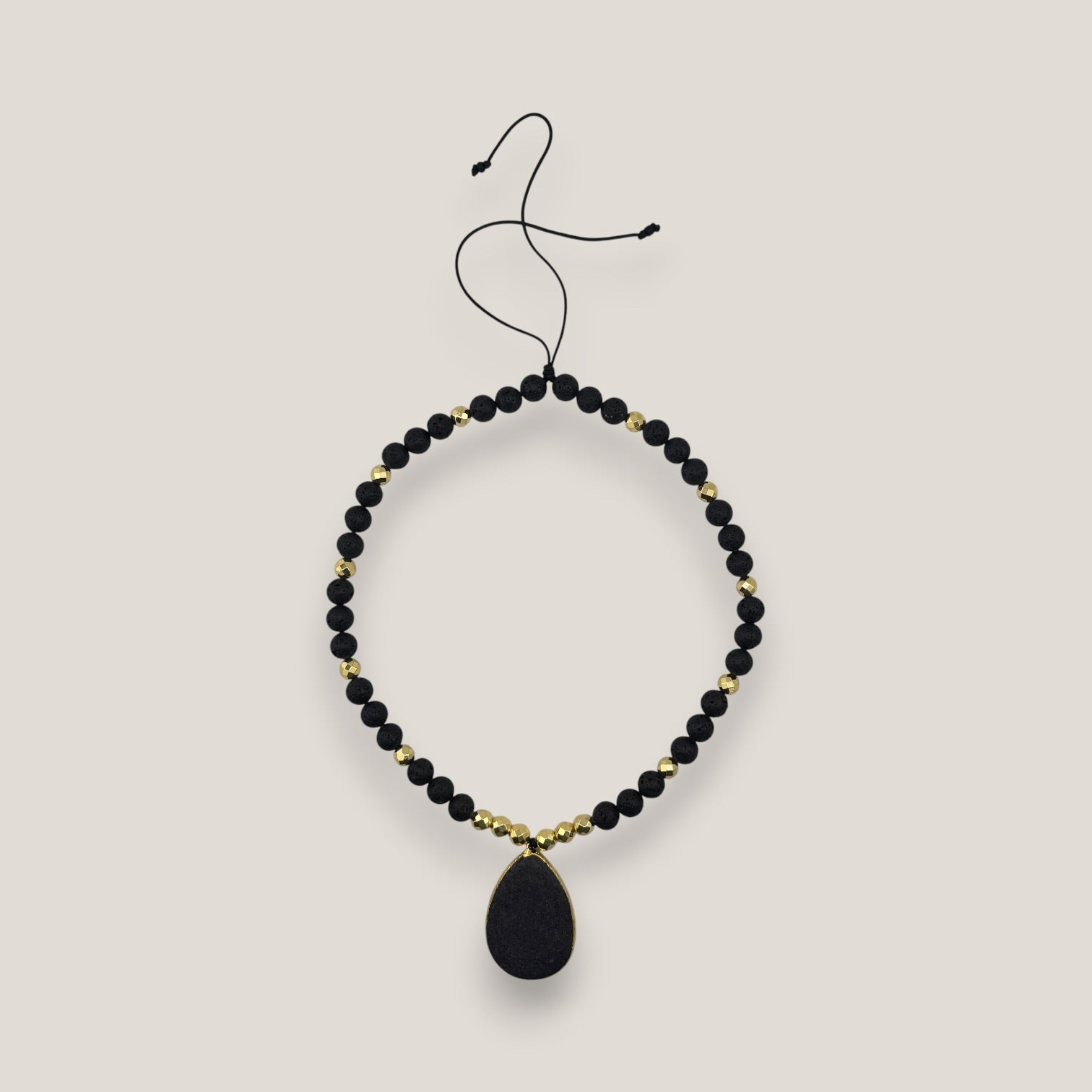 Collar lágrima cuentas de lava negra hematita facetada oro