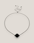 Collar minimal bola de lava negra 12mm separadores gunmetal cristalitos brillantes
