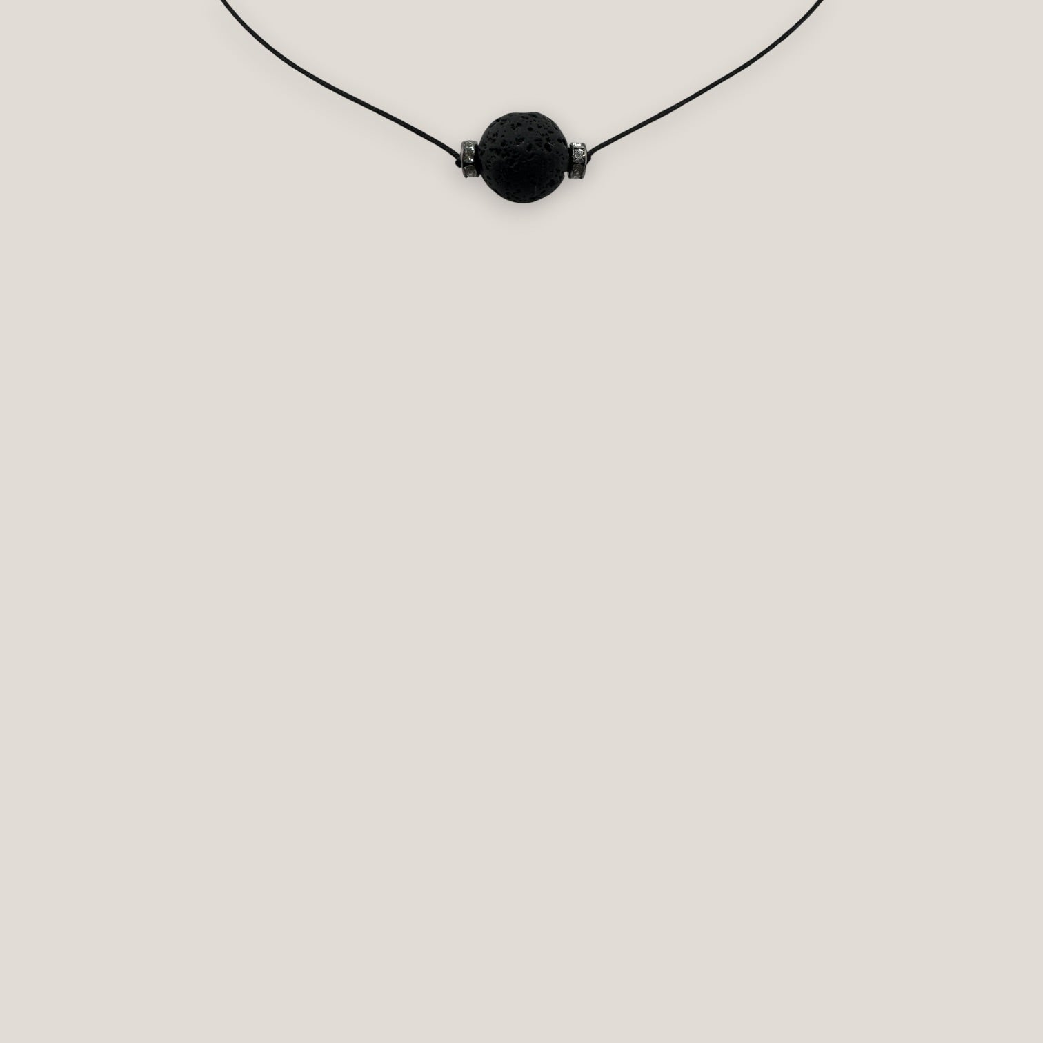 Collar minimal bola de lava negra 12mm separadores gunmetal cristalitos brillantes