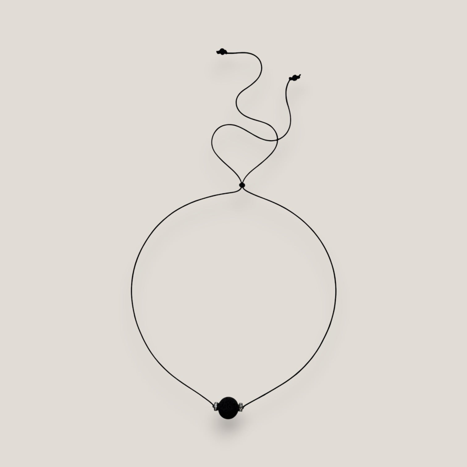 Collar minimal bola de lava negra 12mm separadores gunmetal cristalitos brillantes