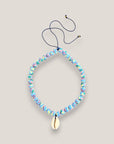 Collar cowrie cuentas florales 10mm azul azulín