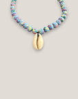 Collar cowrie cuentas florales 10mm azul azulín